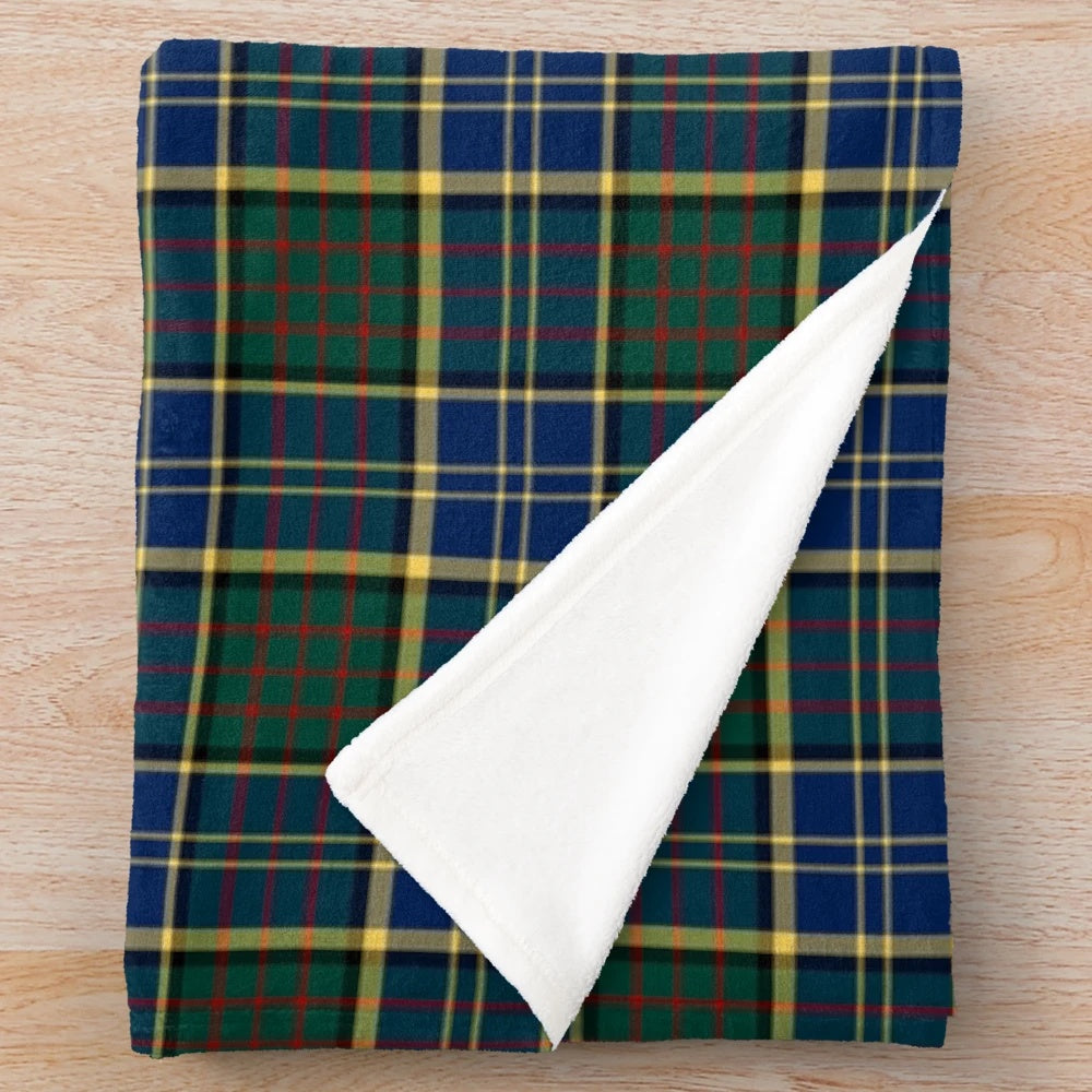 Clan MacMillan tartan plaid pattern on a soft, plush blanket