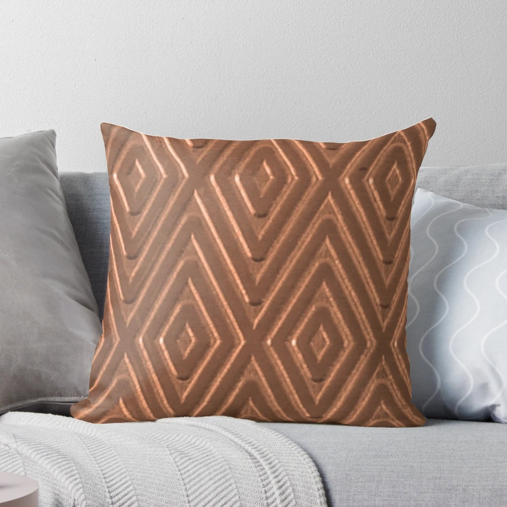 Copper diamond-textured pillow, a modern and rustic home decor piece