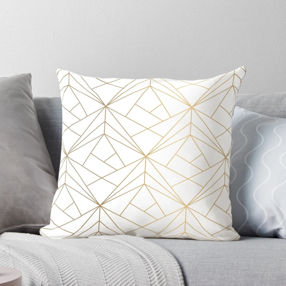Elegant gold pillow with a textured and geometric pattern, perfect for a modern, minimalist interior.