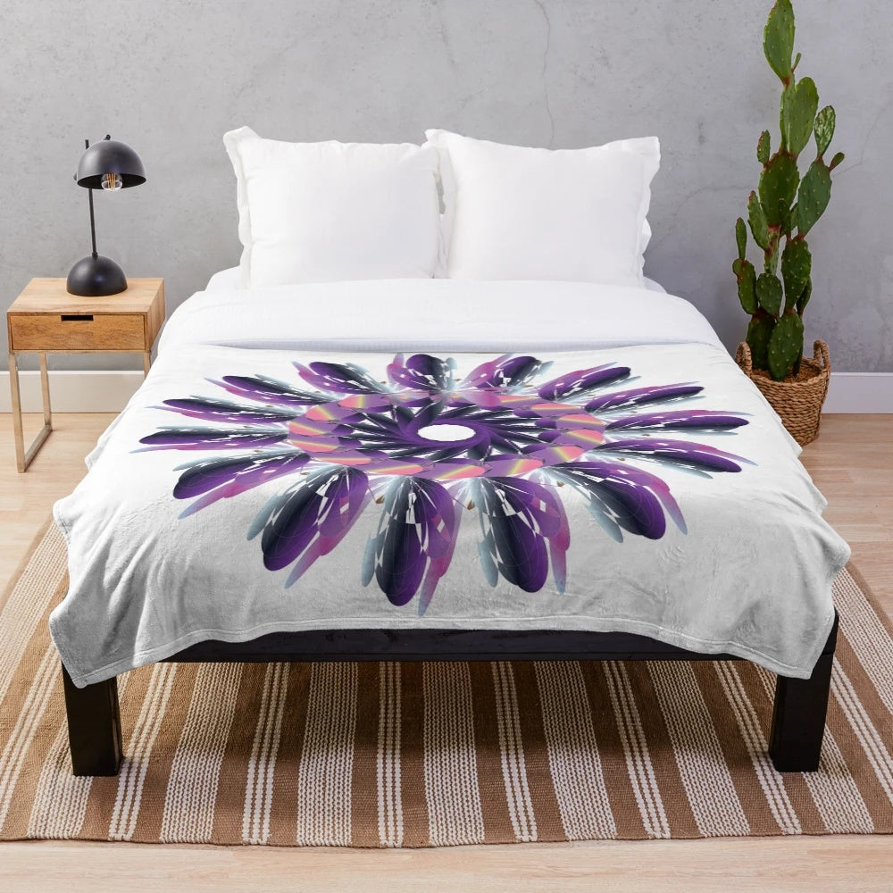Luxurious designer plush blanket with a vibrant, symmetrical pattern