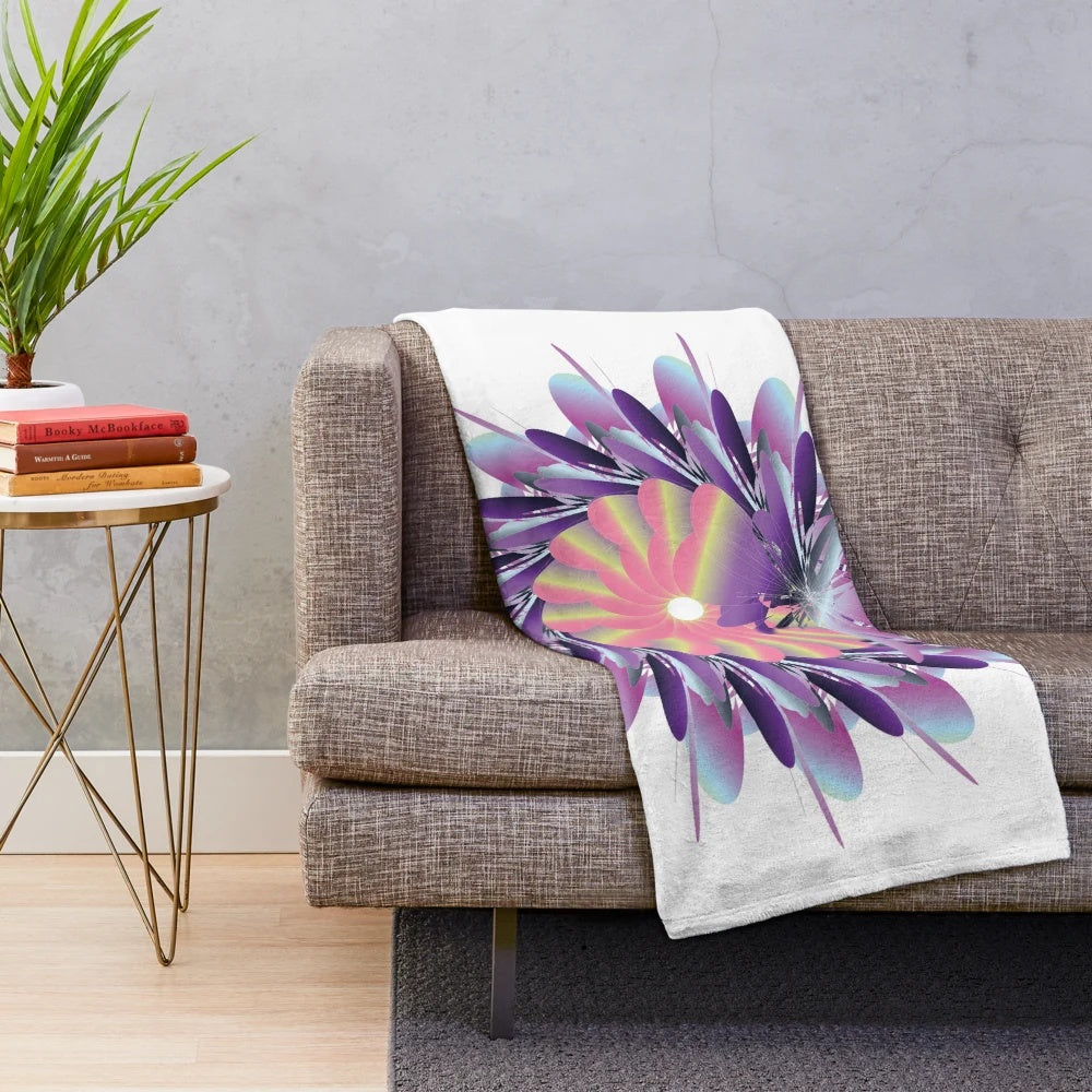 Luxurious designer's plush blanket with a vibrant, symmetrical pattern