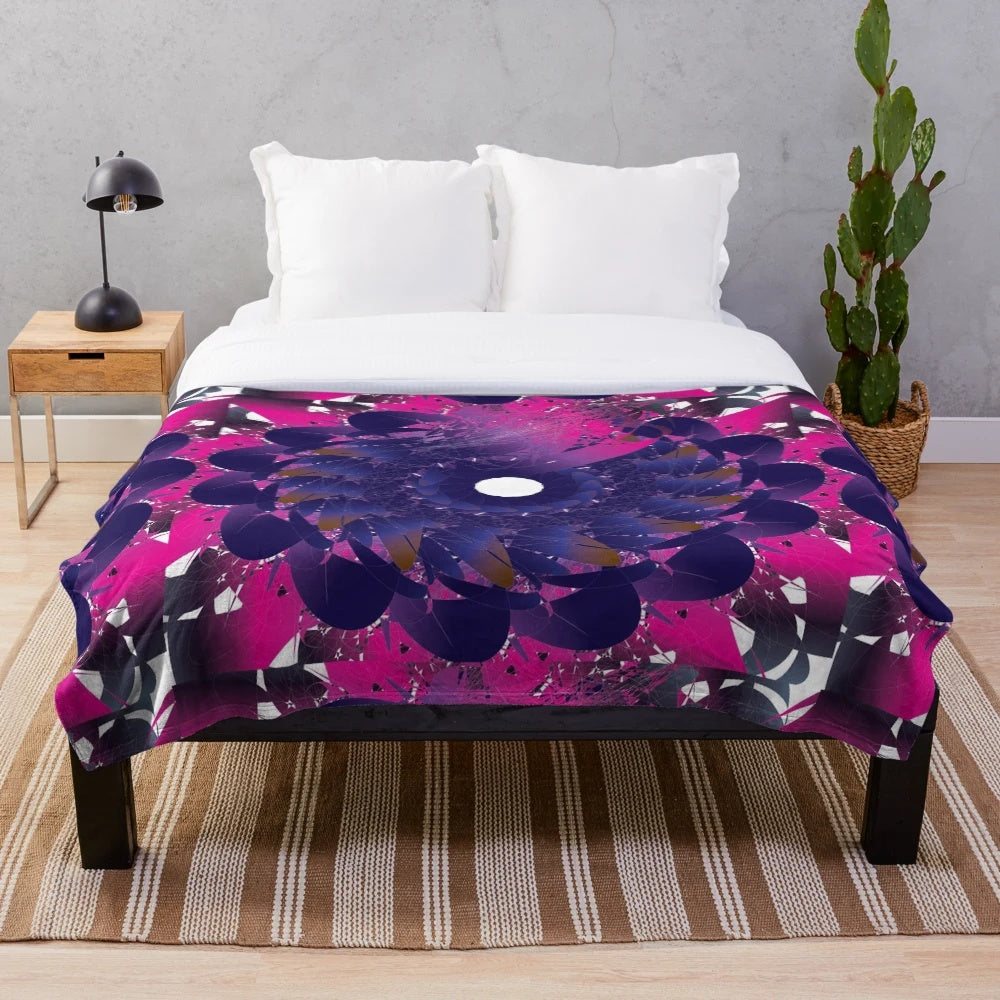 Luxurious designer's plush blanket with a vibrant, trendy pattern