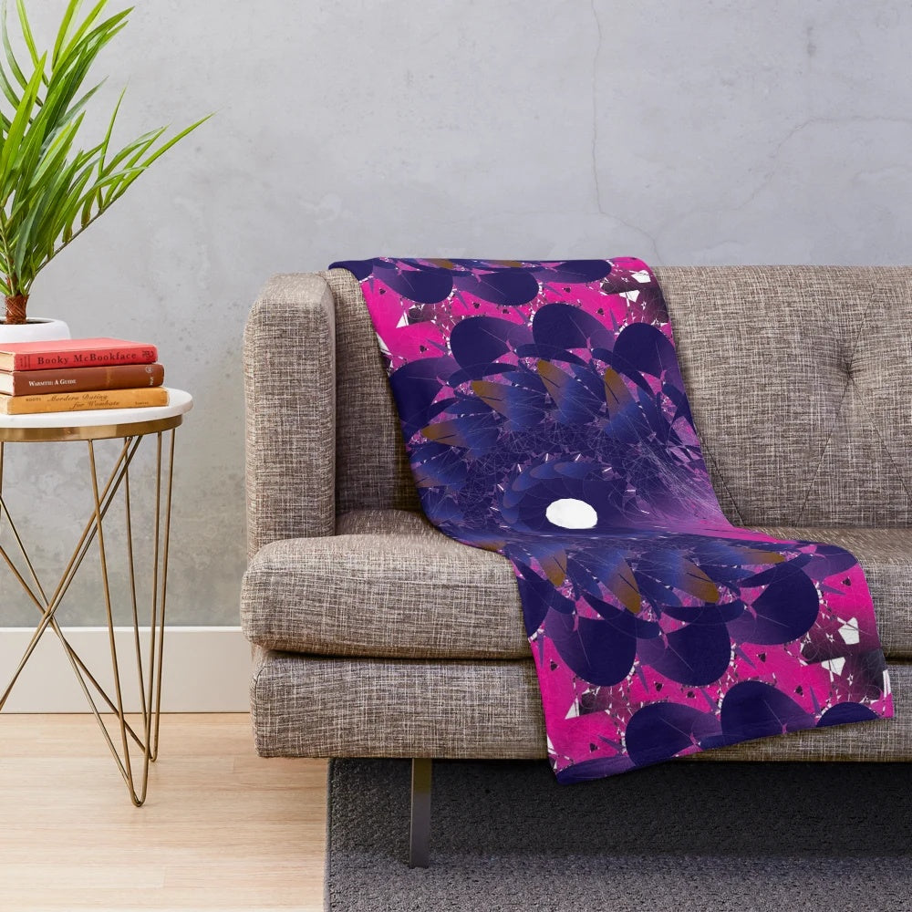 Luxurious designer's plush blanket with a vibrant, trendy pattern