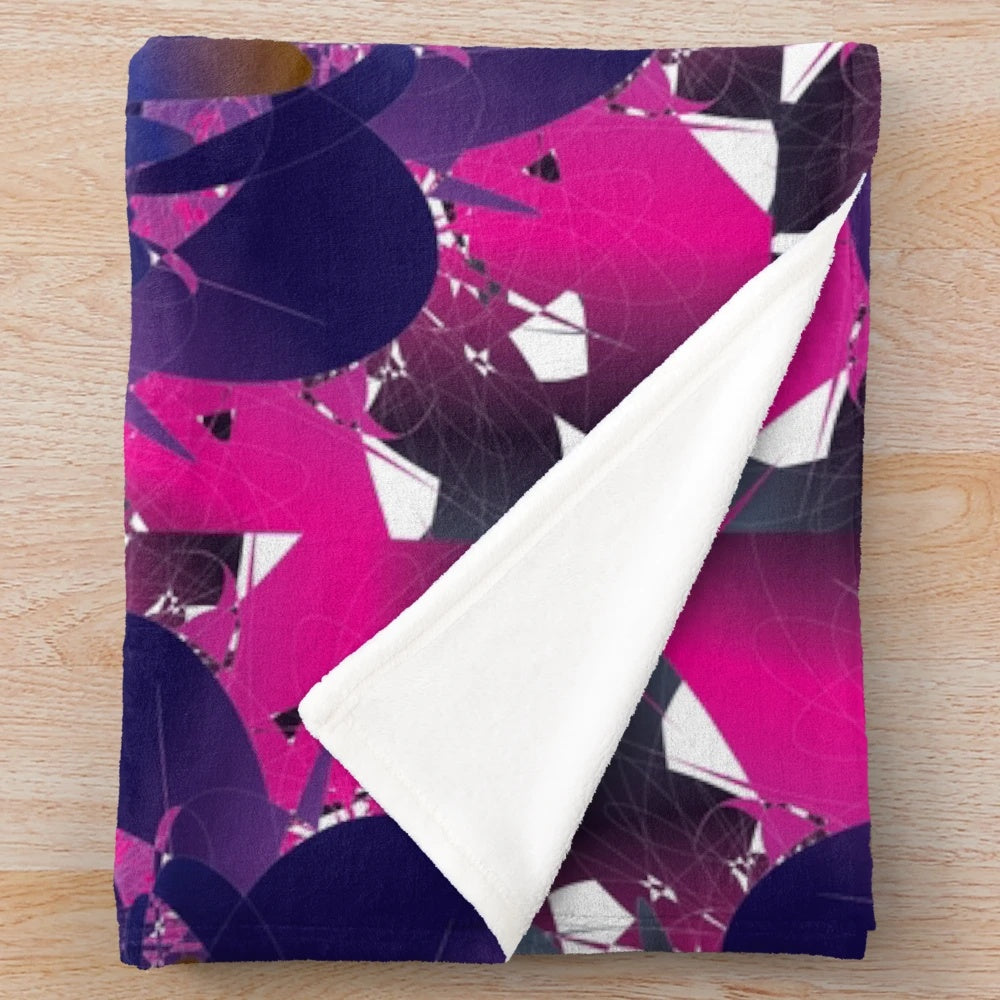 Luxurious designer's plush blanket with a vibrant, trendy pattern