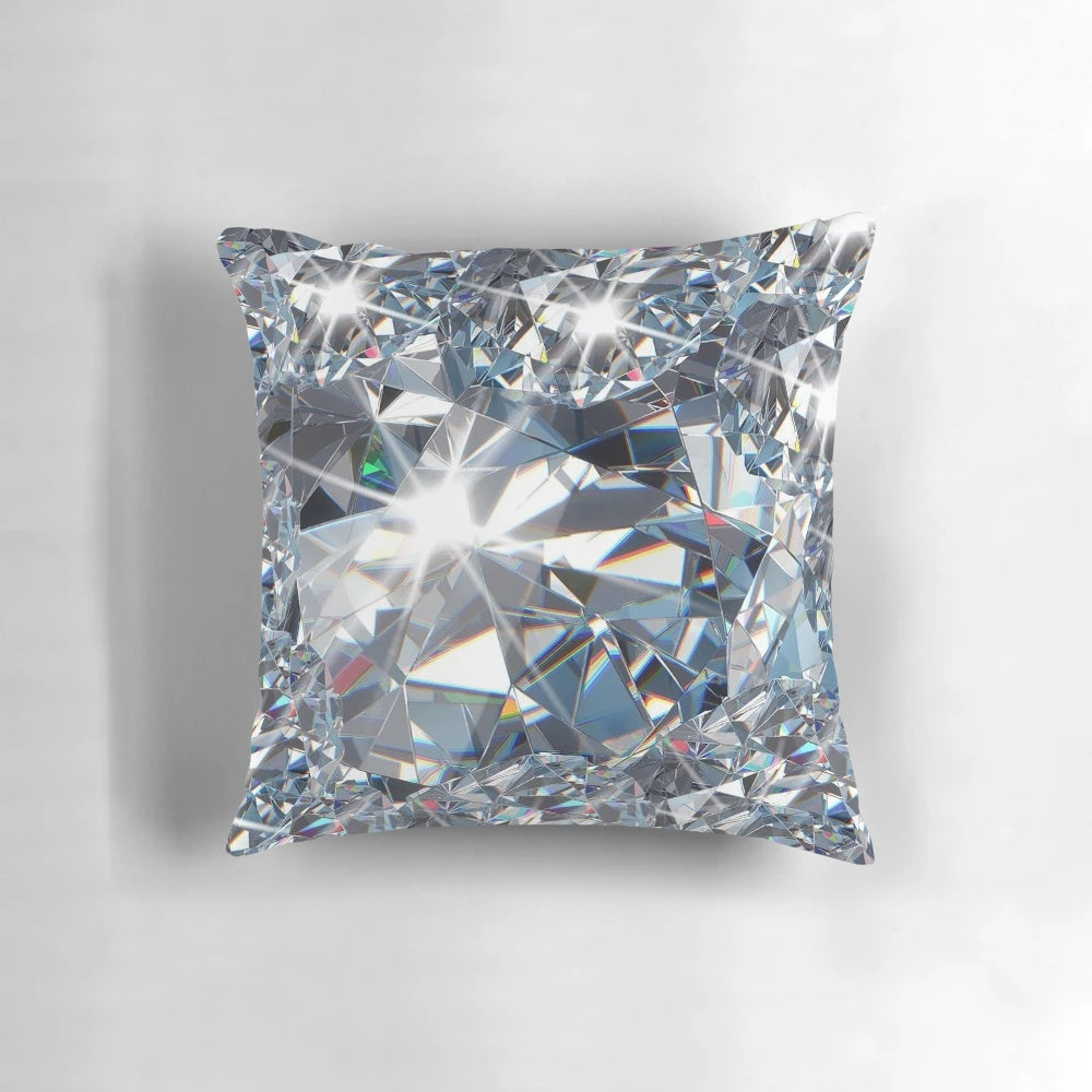 Closeup of a diamond-patterned decorative throw pillow on a couch