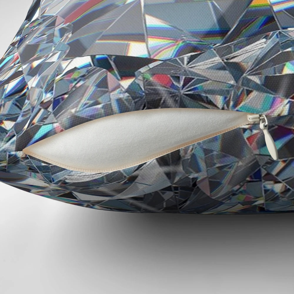 Closeup of a diamond-patterned decorative throw pillow on a couch