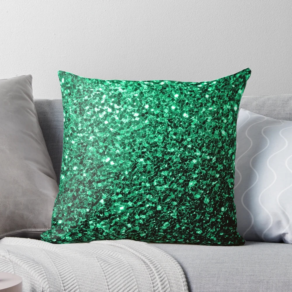 Emerald green faux glitter sparkles decorative pillow