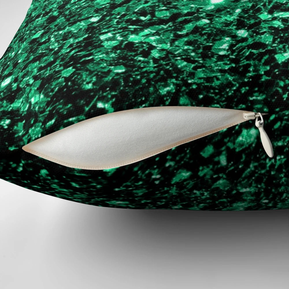 Emerald green faux glitter sparkles decorative pillow