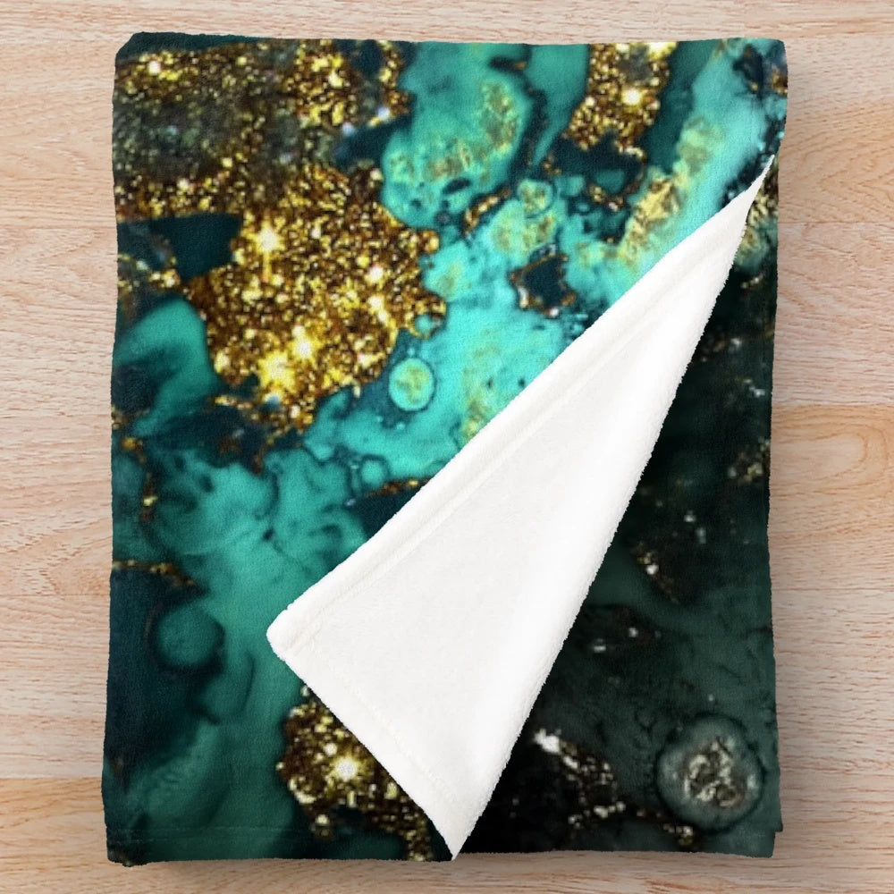 Plush, jewel-toned faux malachite marble blanket