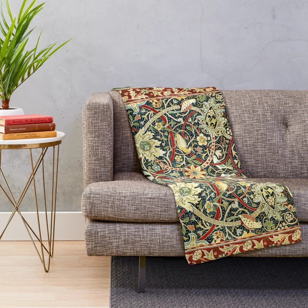 Plush Floral Blanket with Antique Rug Inspired Pattern