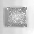 Shimmering galaxy-inspired silver and gray pillow with sparkling stars