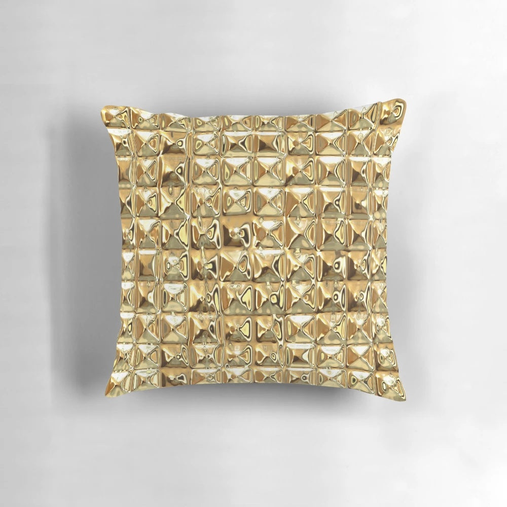 Photograph of a gold, abstract, and decorative Pillow POD product