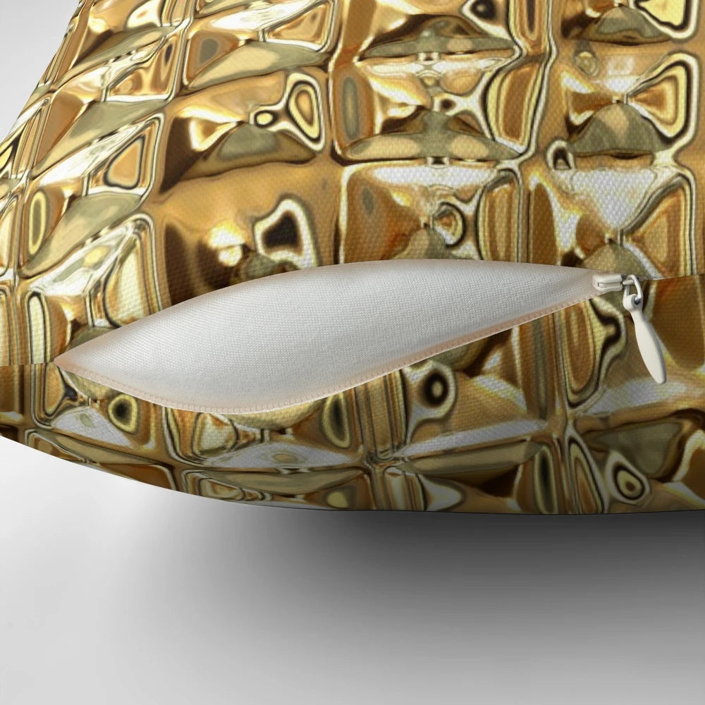 Photograph of a gold, abstract, and decorative Pillow POD product