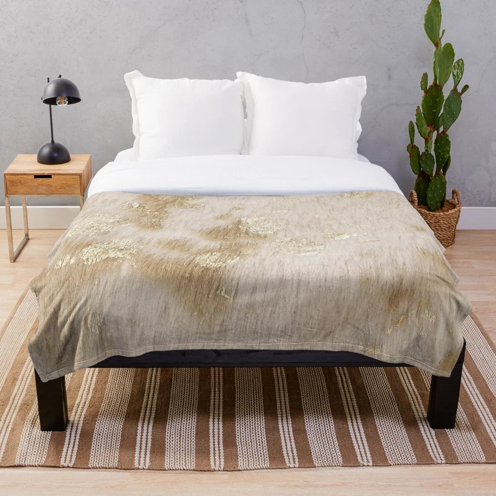 Gold and tan faux fur plush blanket