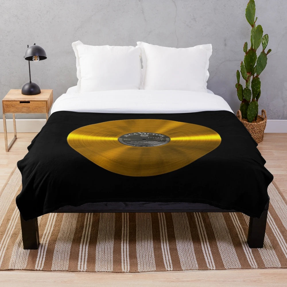 Gold vinyl record plush blanket