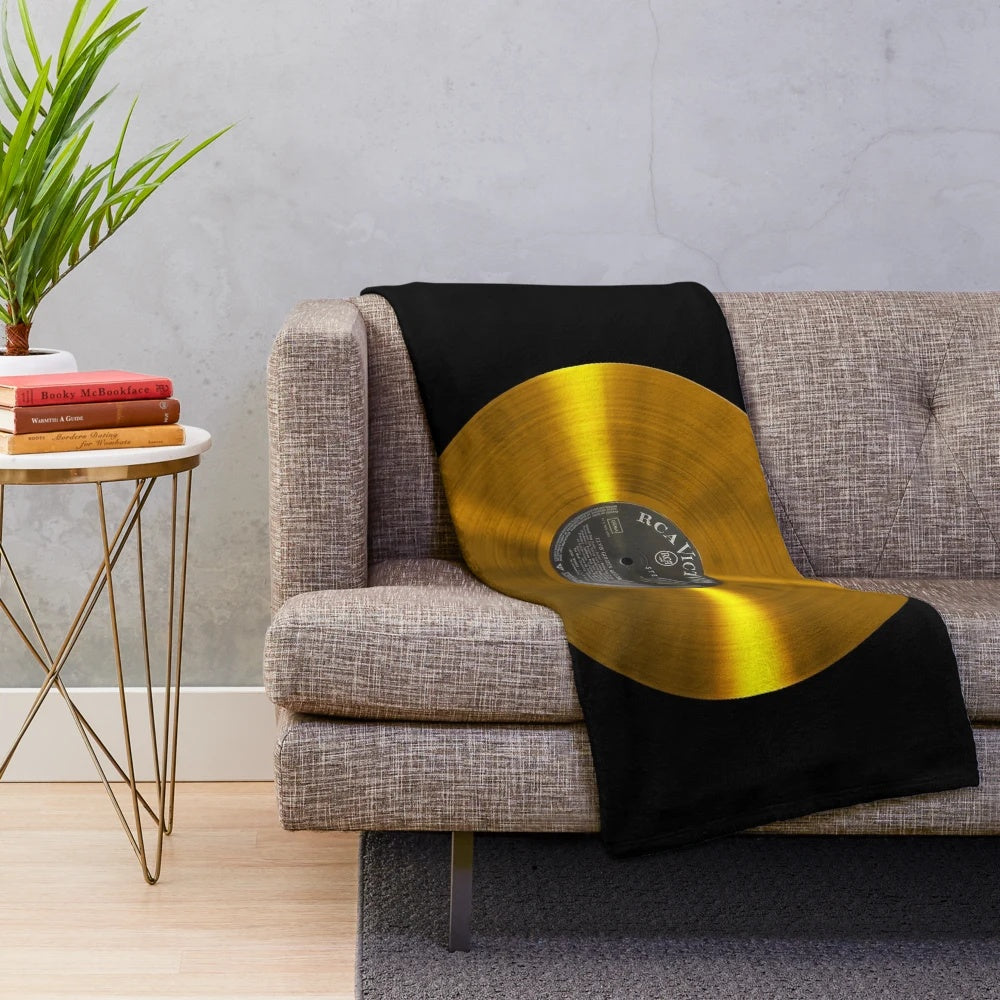 Gold vinyl record plush blanket