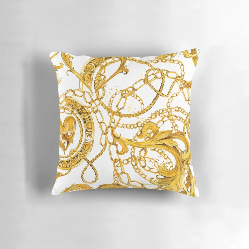 Elegant golden chains forming a seamless luxury pattern, ideal for a decorative pillow.