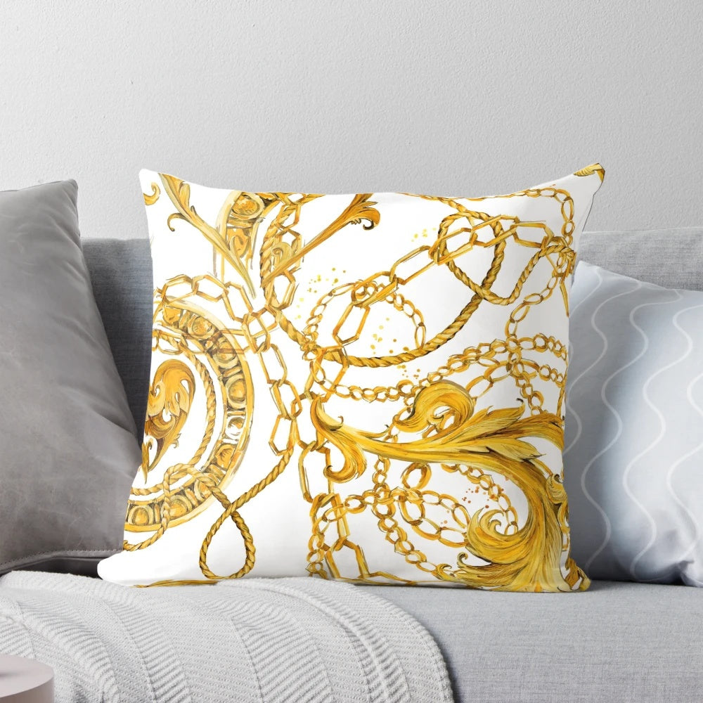 Elegant golden chains forming a seamless luxury pattern, ideal for a decorative pillow.