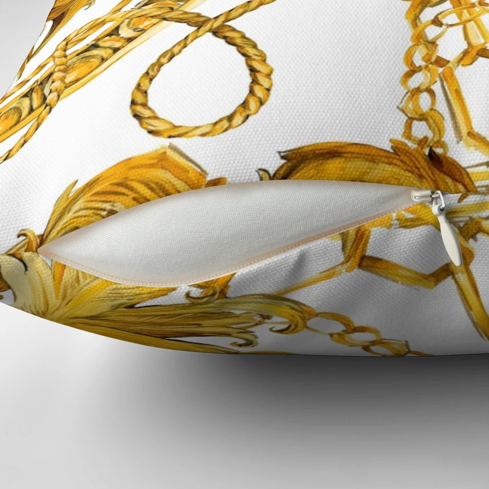 Elegant golden chains forming a seamless luxury pattern, ideal for a decorative pillow.