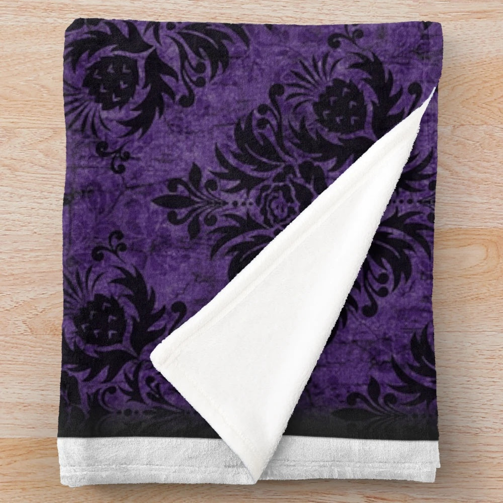 Gothic damask pattern purple plush blanket