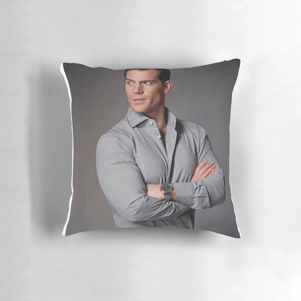 Soft and cozy decorative pillow featuring the handsome actor Henry Cavill