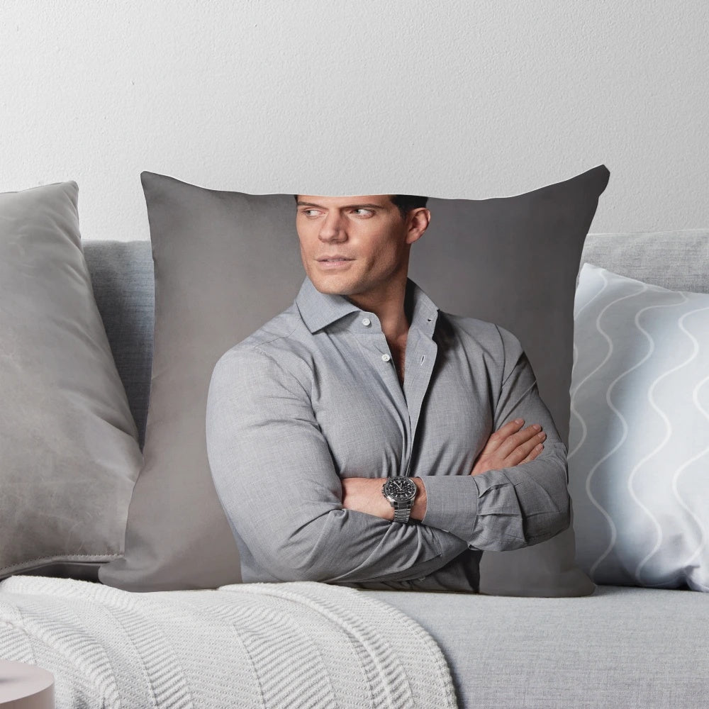 Soft and cozy decorative pillow featuring the handsome actor Henry Cavill