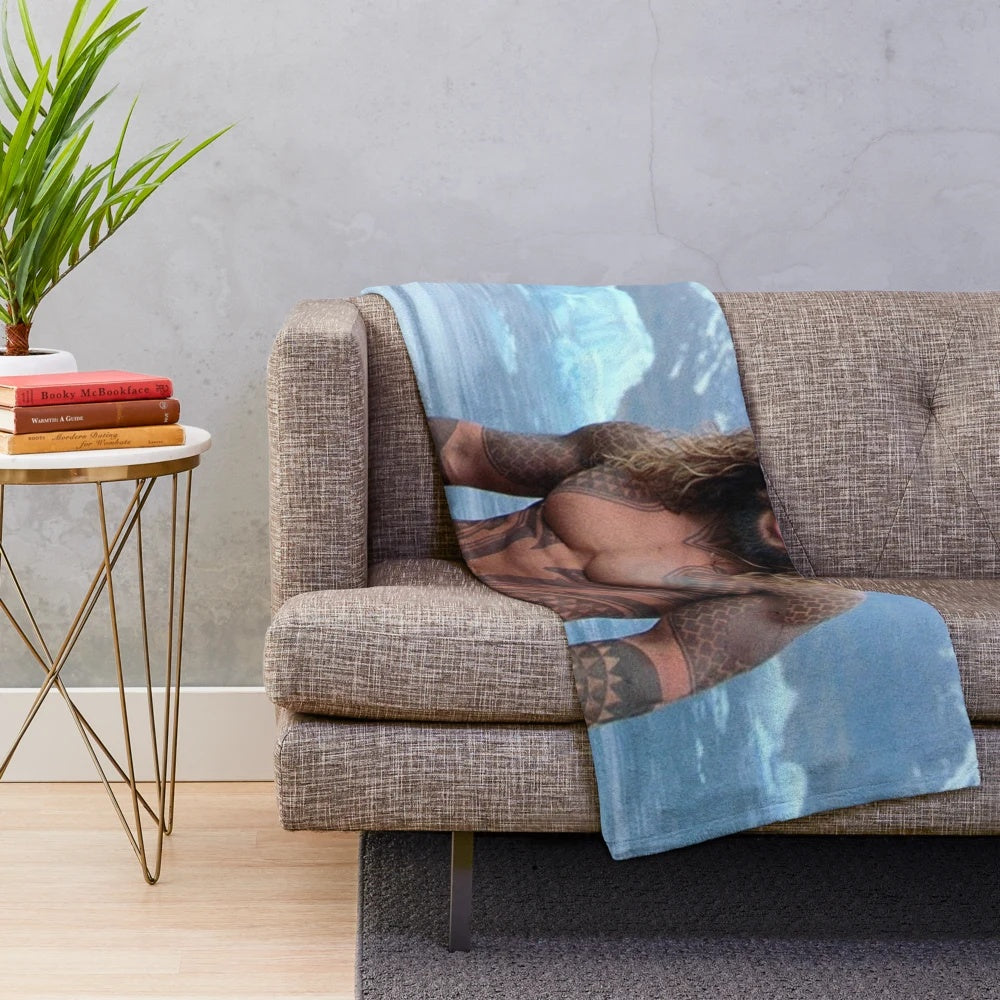 Soft and cozy plush blanket featuring the image of actor Jason Momoa