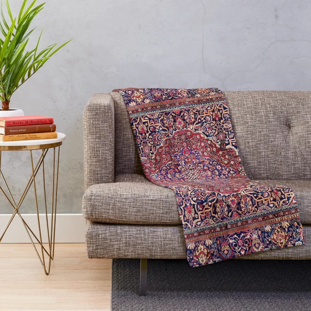Kashan-inspired plush blanket with antique Persian rug pattern