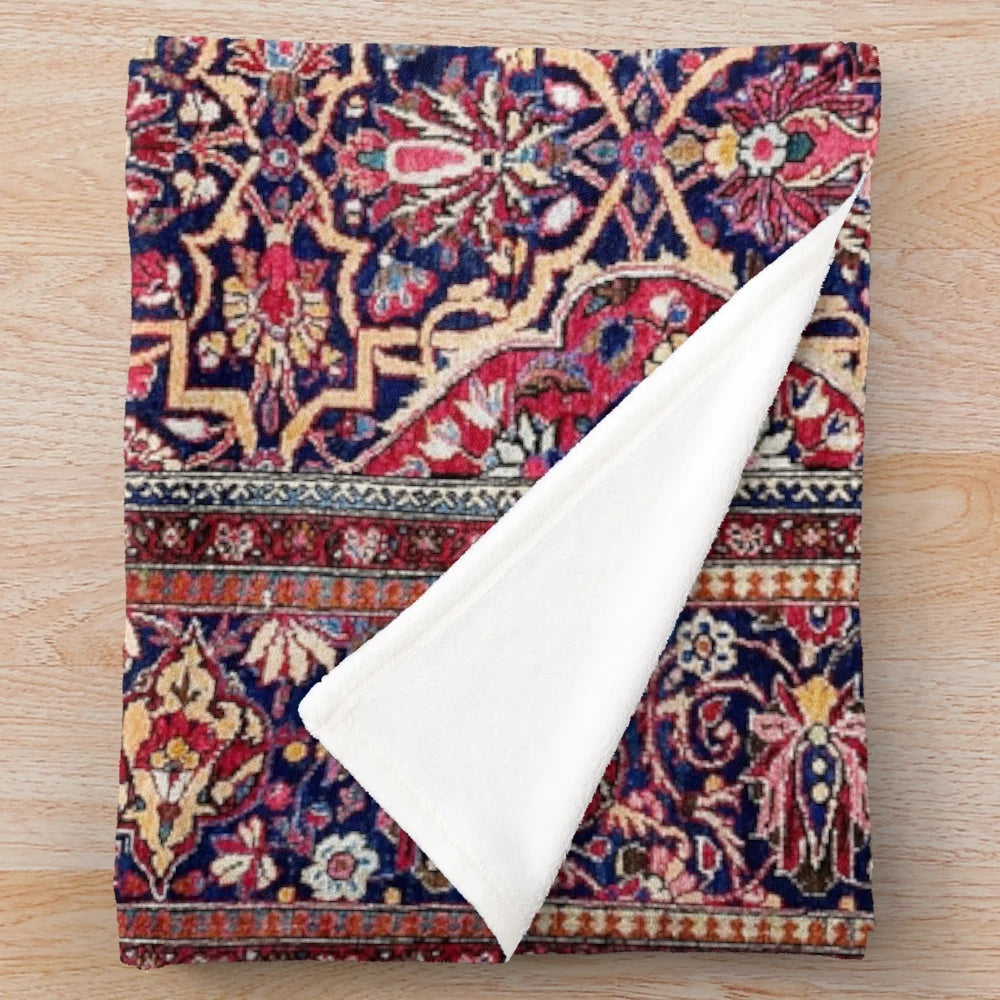 Kashan-inspired plush blanket with antique Persian rug pattern