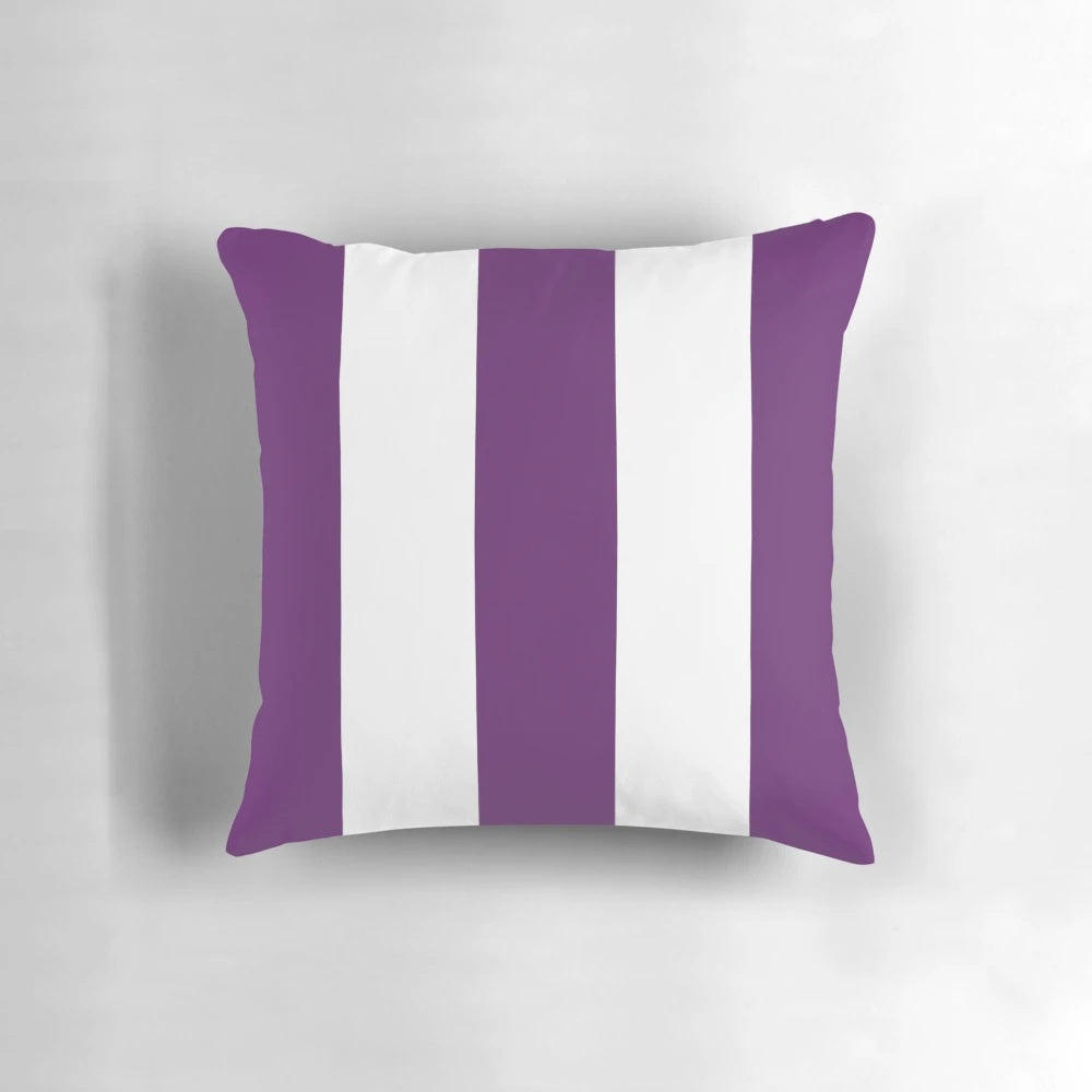 Large aubergine purple and white vertical striped pillow, a stylish accent for your home.