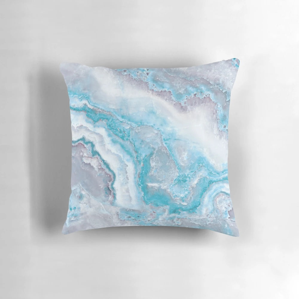 Luxurious mermaid blue faux agate marble geode gem pillow with a stylish and trendy design