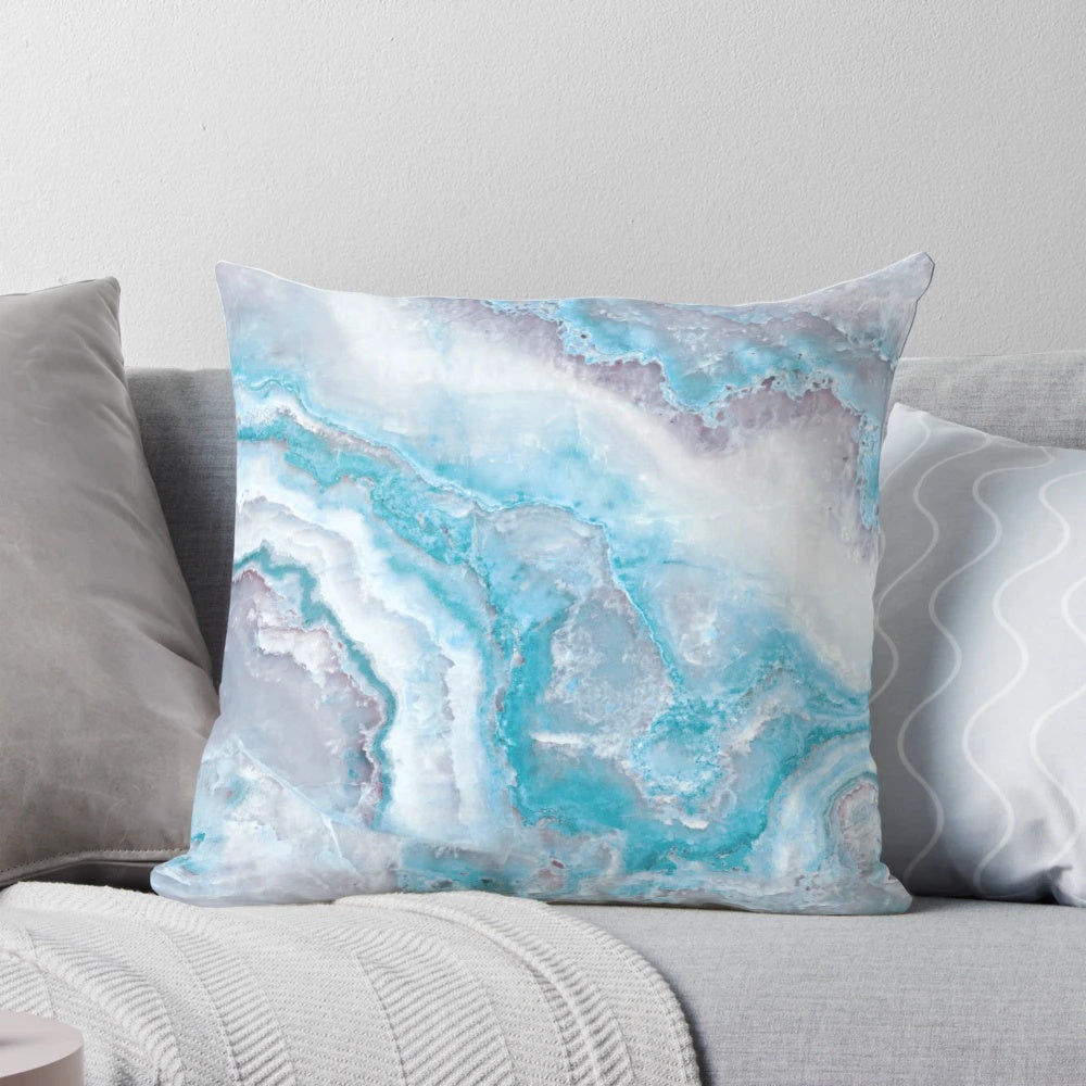 Luxurious mermaid blue faux agate marble geode gem pillow with a stylish and trendy design