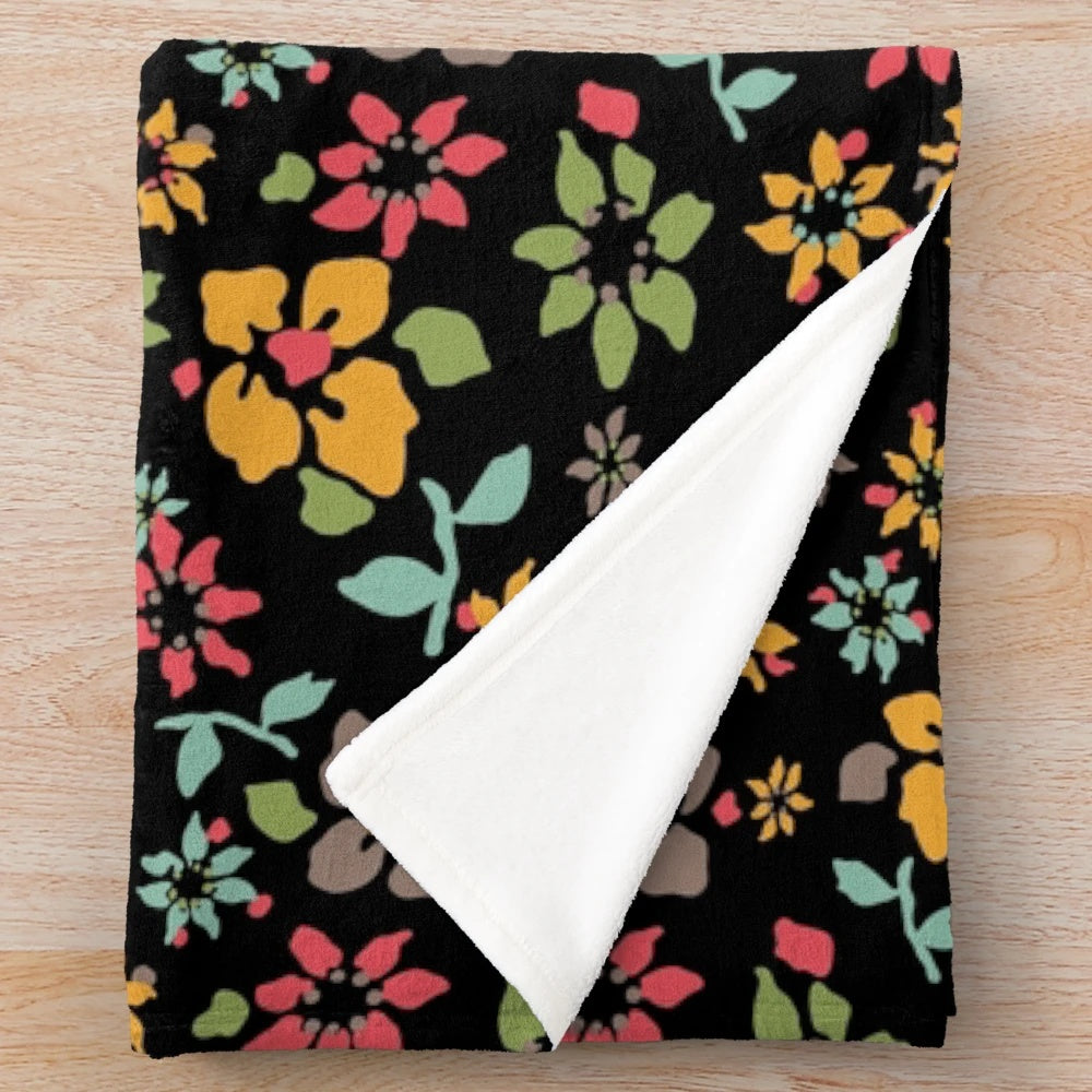 Midnight Floral Plush Blanket with Mythological Horses and Enchanted Greenery