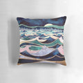Moonlit ocean-themed decorative pillow with shimmering gold and silver accents