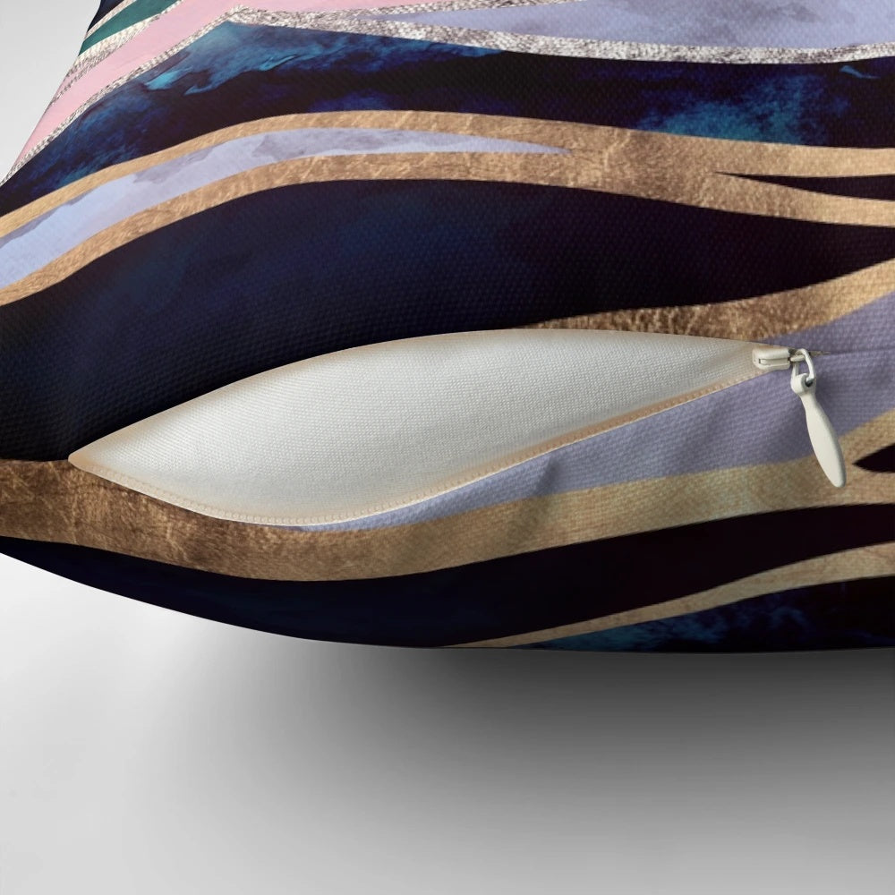 Moonlit ocean-themed decorative pillow with shimmering gold and silver accents