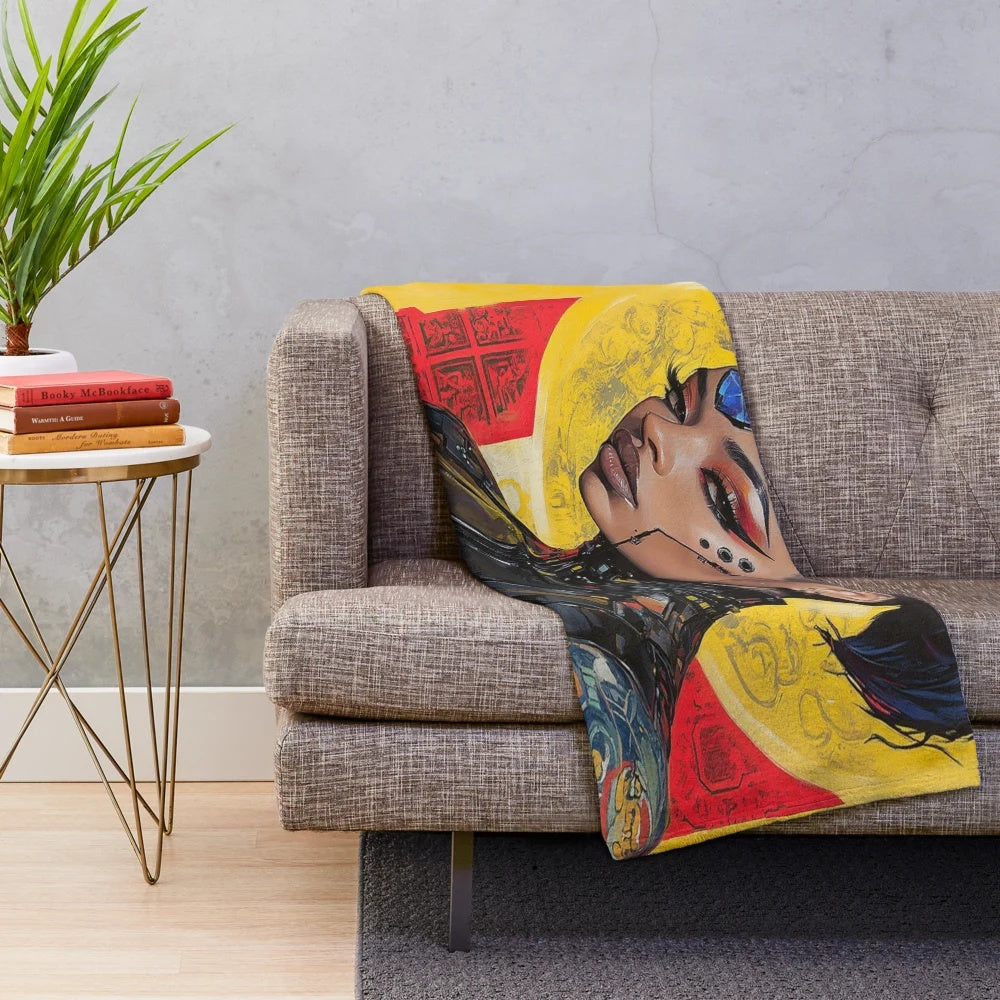 Ebony Jewel Plush Blanket featuring intricate moor-inspired artwork