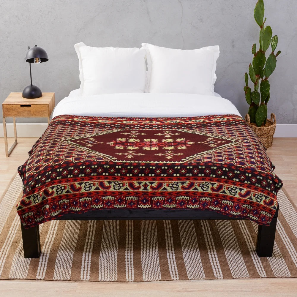 Moroccan-inspired plush blanket with vintage pattern