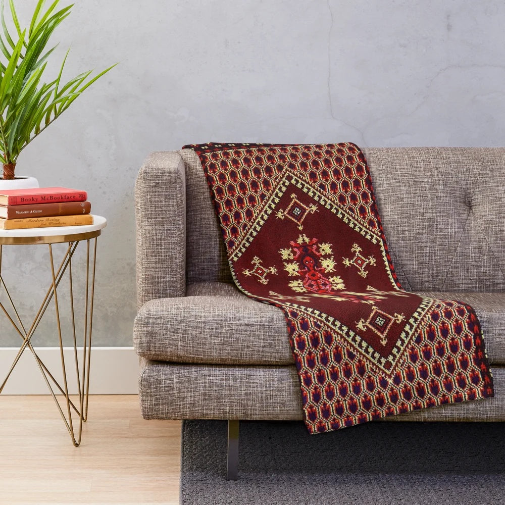 Moroccan-inspired plush blanket with vintage pattern