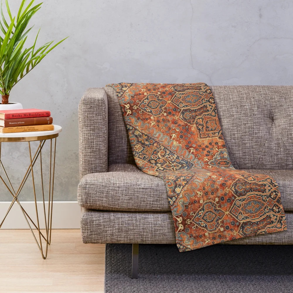 Golden Oriental Heritage Traditional Moroccan Style Plush Blanket