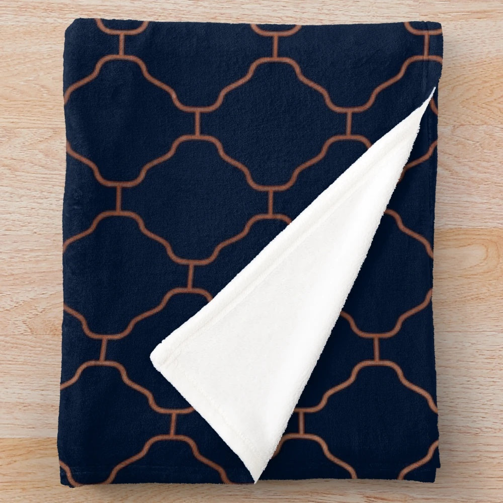 Navy blue and copper seamless pattern plush blanket