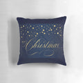 Navy blue and gold leaf Christmas pillow with scattered star design, a cozy and elegant holiday home decor accent.