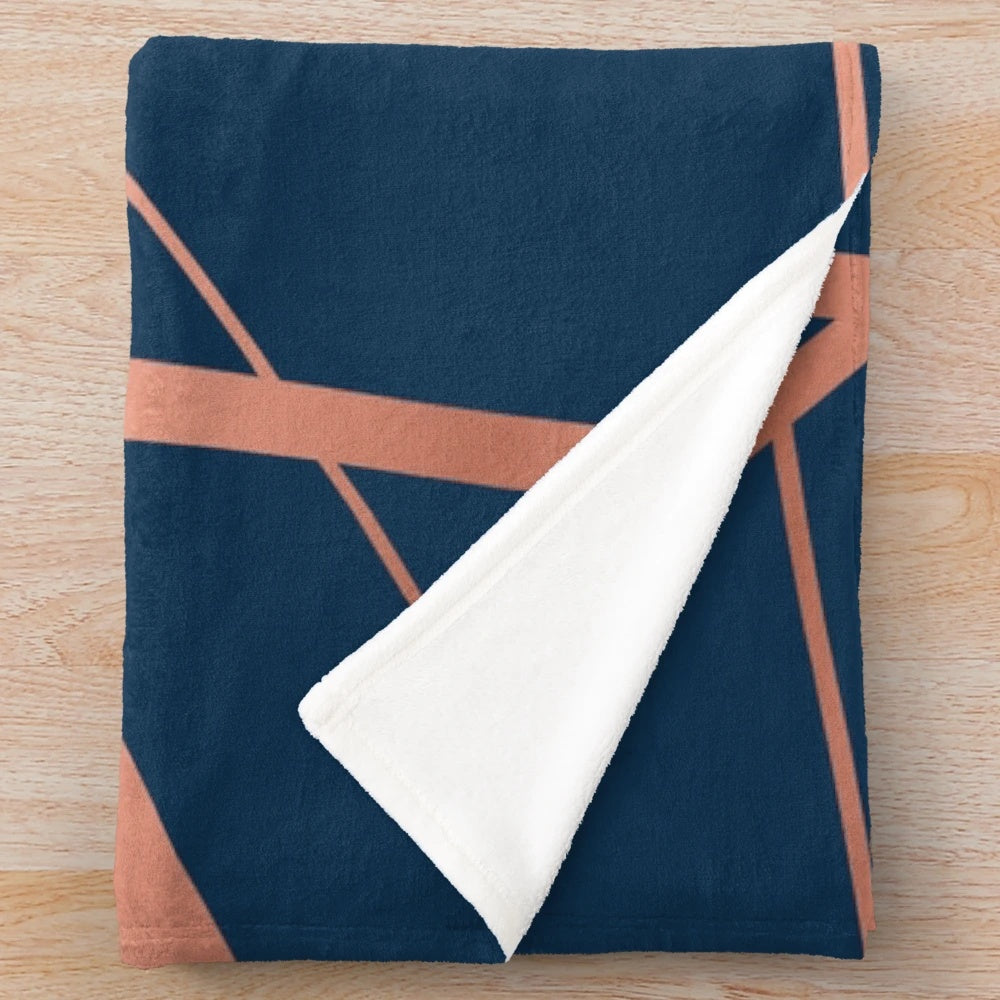 Soft, modern navy blue and rose gold geometric plush blanket