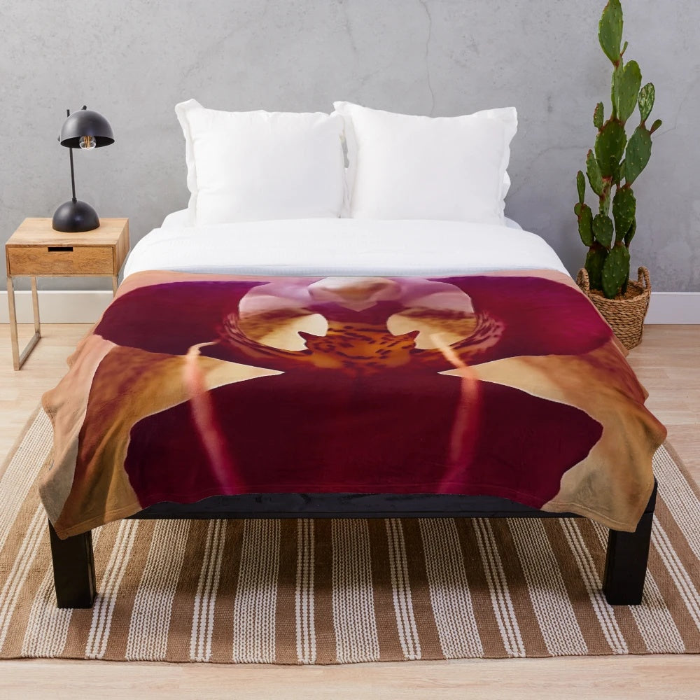 Plush blanket with elegant orchid design