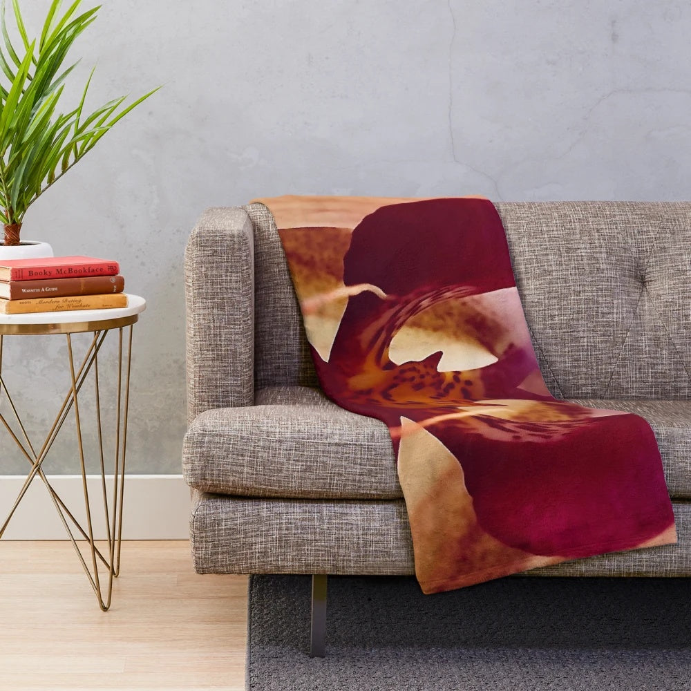 Plush blanket with elegant orchid design