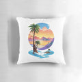 Serene paradise island landscape with lush palm trees and crystal-clear waters
