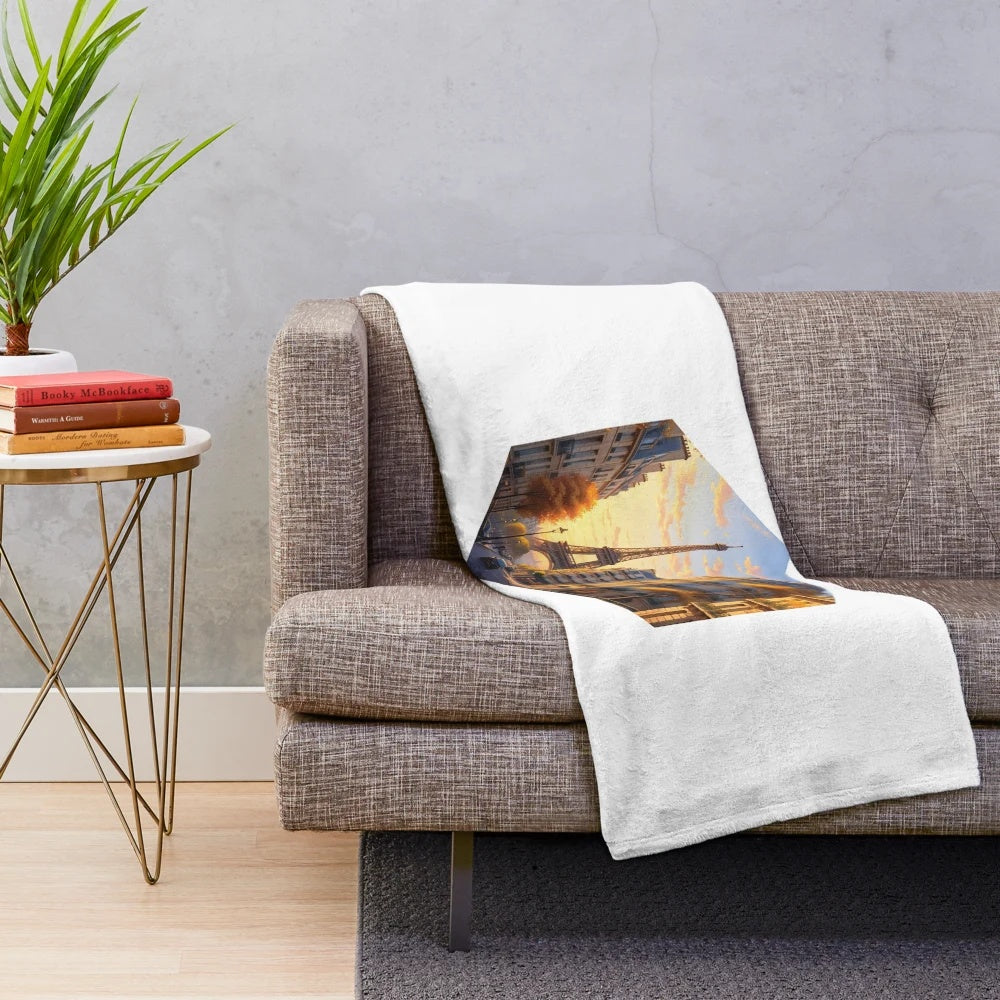 Paris Dreams Plush Blanket with Eiffel Tower and French Landmarks