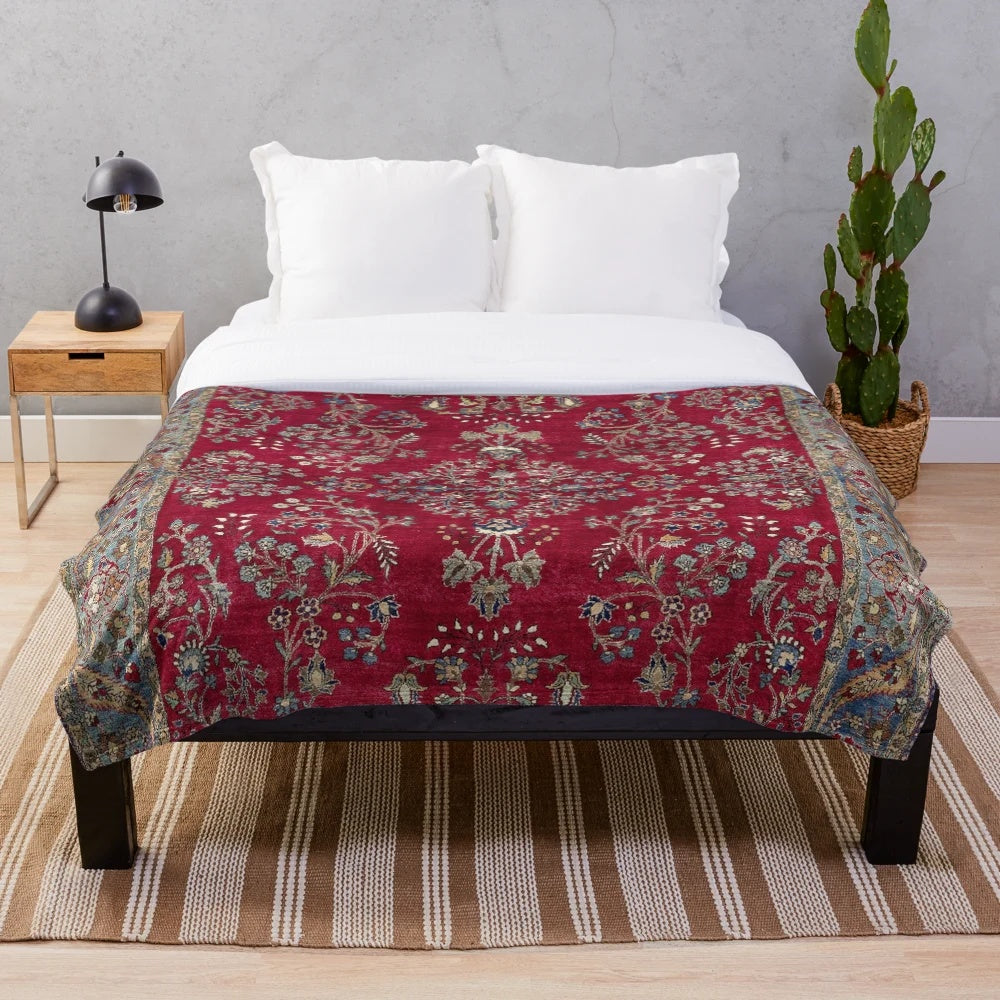 Persian-inspired plush blanket with floral and geometric patterns