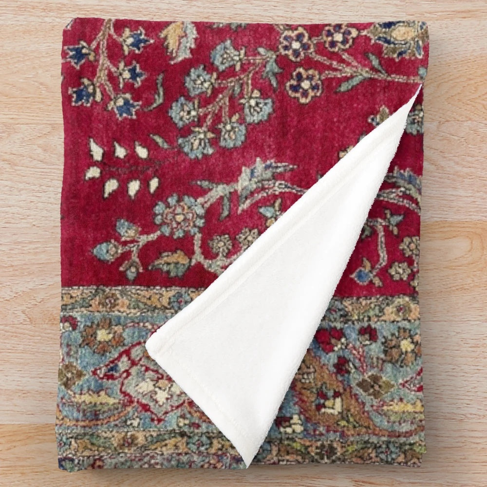 Persian-inspired plush blanket with floral and geometric patterns