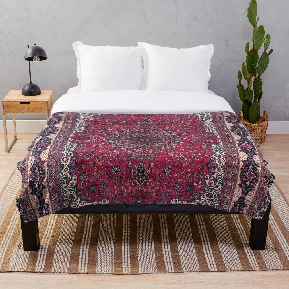 Persian-inspired plush blanket with saber meshed carpet print