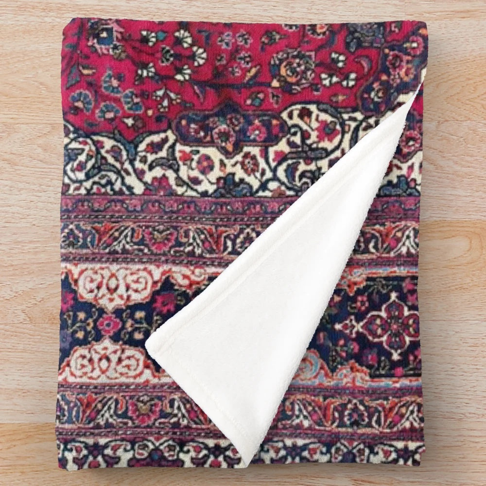 Persian-inspired plush blanket with saber meshed carpet print